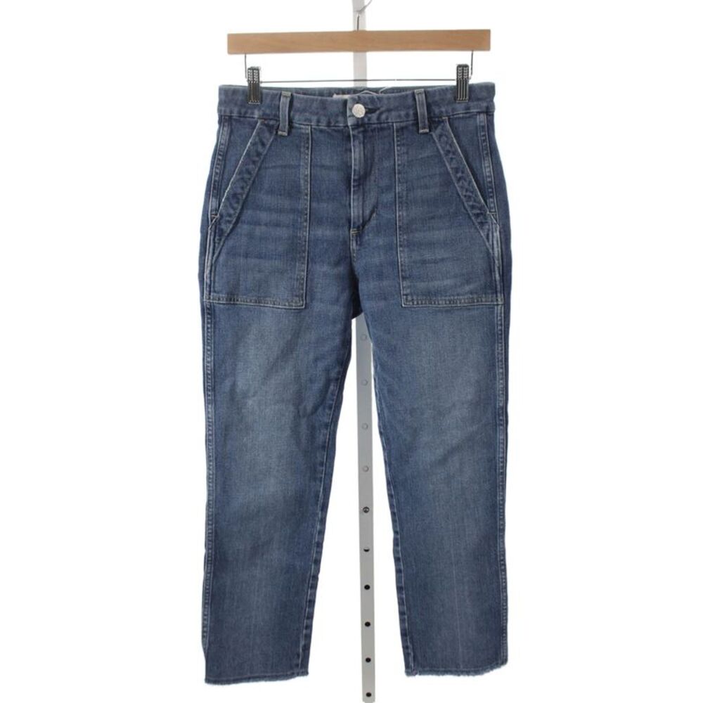 Amo Women Cropped Tapered Jeans Blue High Rise Button Fly Size 28